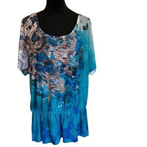Lane Bryant SZ 18/20 Teal Floral Drop Waist Top With Embellishments